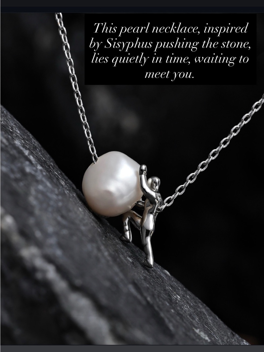 Genuine Freshwater pearl Charm Necklace with Climbing Figure